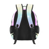 Backpack with colorful reflective straps on a white background