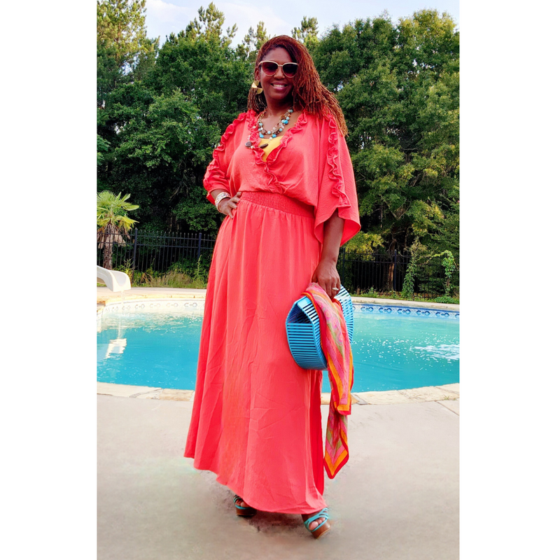 coral and gold maxi dress Lyla Drawstring Dress | Coral and Gold | Harla