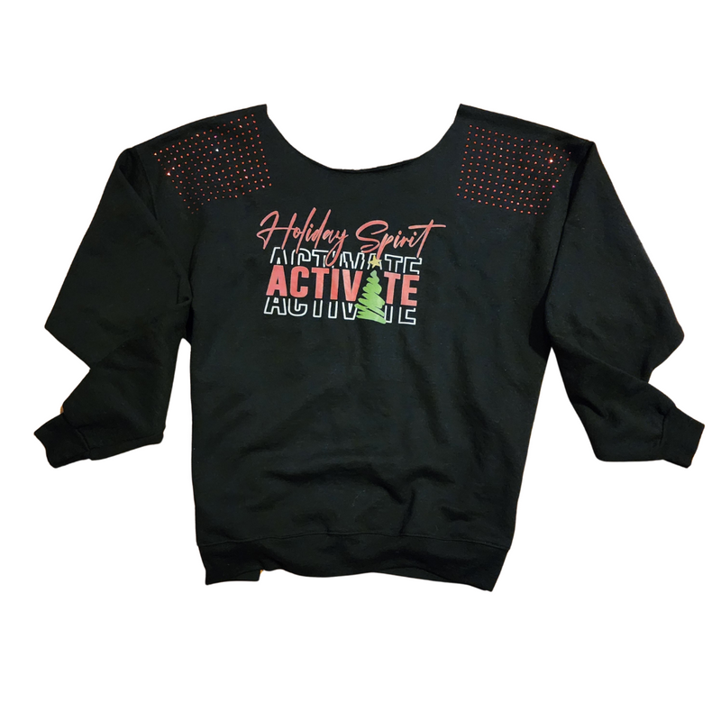Holiday Spirit Activate Sweatshirt Black with Rhinestones