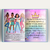 Journal with colorful illustration of four girls and inspirational text on a white background