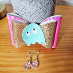Cute Acrylic Ghost Earrings & Holographic Hair Bow Set – Halloween or Everyday Fun