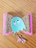 Cute Acrylic Ghost Earrings & Holographic Hair Bow Set – Halloween or Everyday Fun
