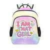 Backpack with 'I AM THAT GIRL' text on a gradient background