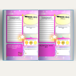 Open planner with weekly layout on a white background