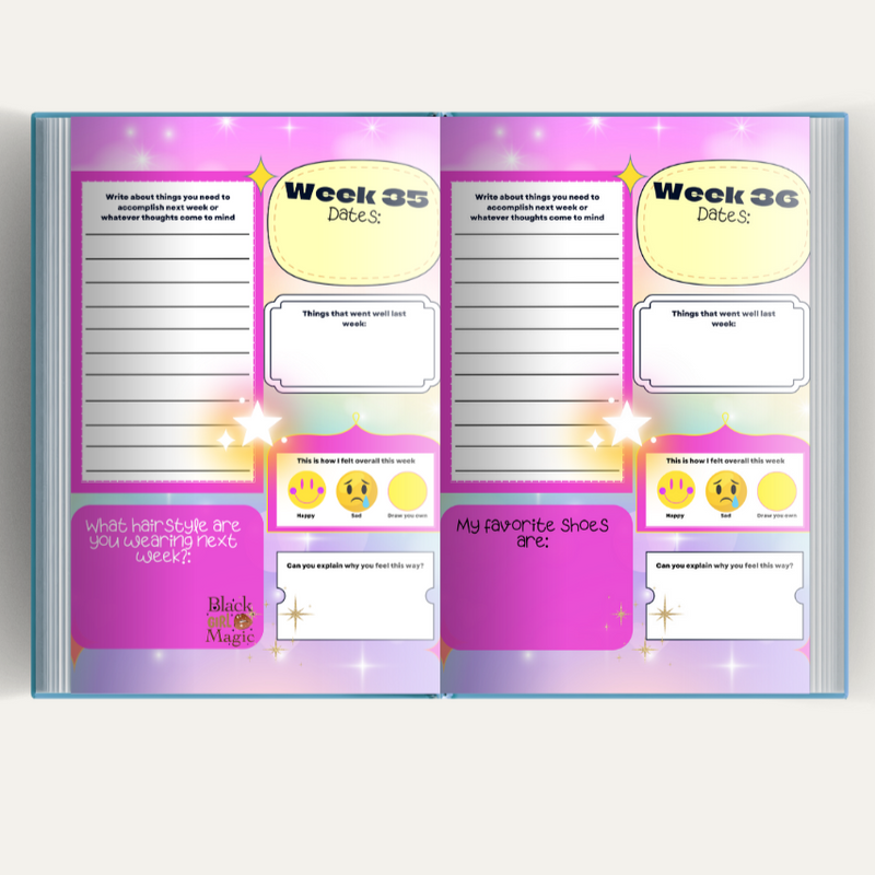 Open planner with weekly layout on a white background
