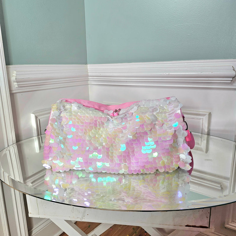 Pink and White Sequin Duffle Bag