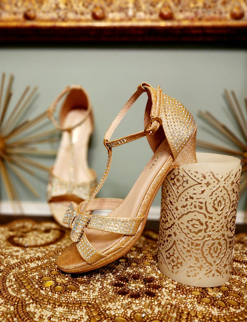 Girls Kitten Heel Rhinestone Sandal