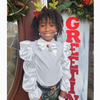 Girls Satin Puff Sleeve Blouse - Red or Ivory
