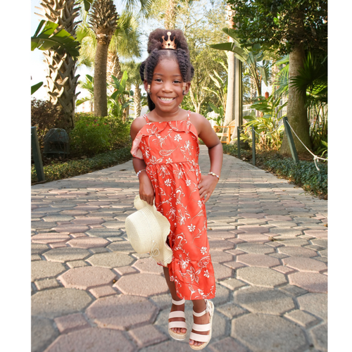 Crimson Floral Print Cami Dress - Girls
