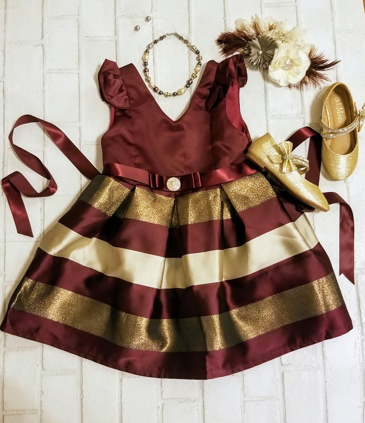 Fancy Bordeaux Holiday Dress 7 / Burgundy Striped Fancy Bordeaux Holiday Dress 7 / Burgundy Striped
