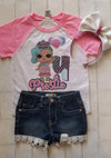 LOL Splatter Doll - Custom Raglan Tshirt - 6 Other Dolls to choose from