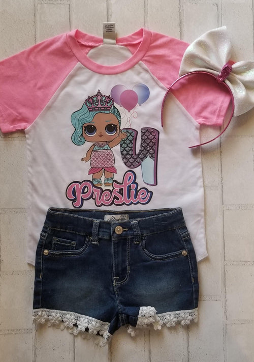 LOL Splatter Doll - Custom Raglan Tshirt - 6 Other Dolls to choose from
