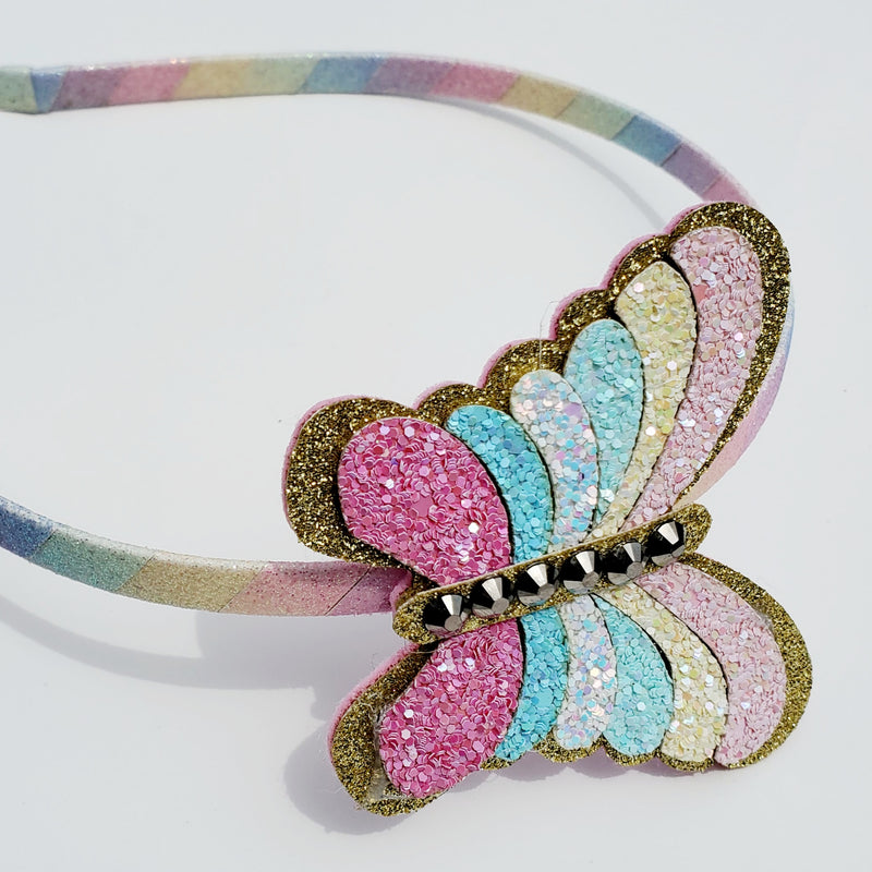 Pastel Rainbow Butterfly Headband