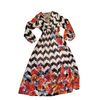 Floral Chevron Print Long Sleeve Chiffon V-Neck Maxi Dress