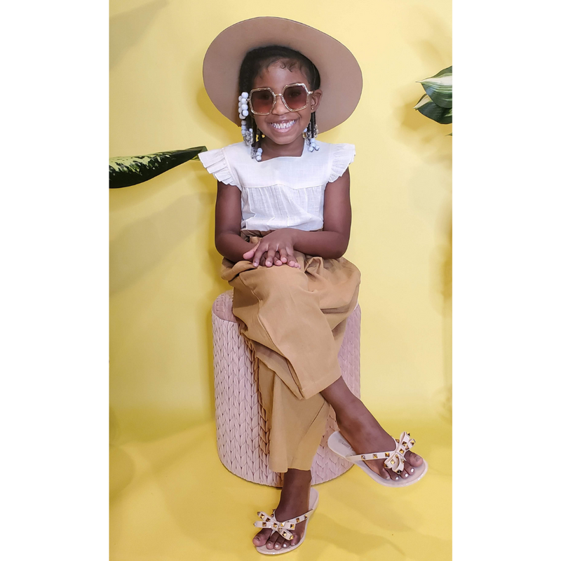 2pc Ecru Top and Paper Sack Pants 2