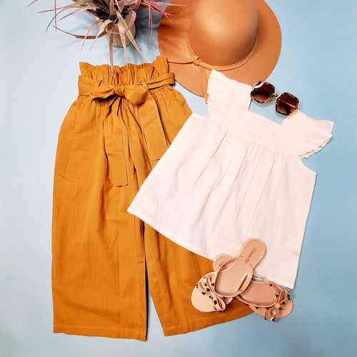 2pc Ecru Top and Paper Sack Pants