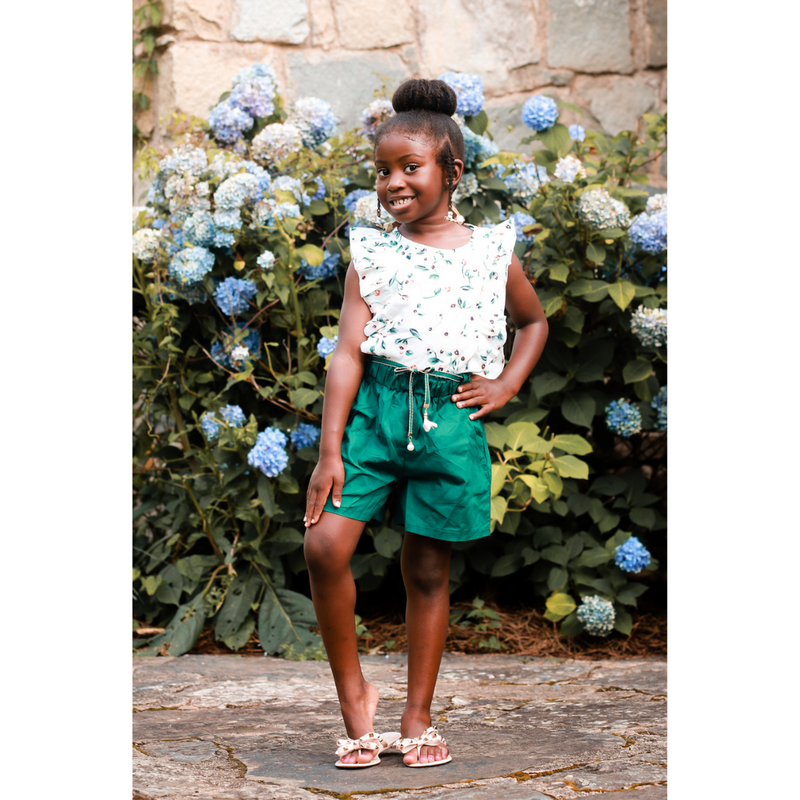 2pc floral set with green shorts