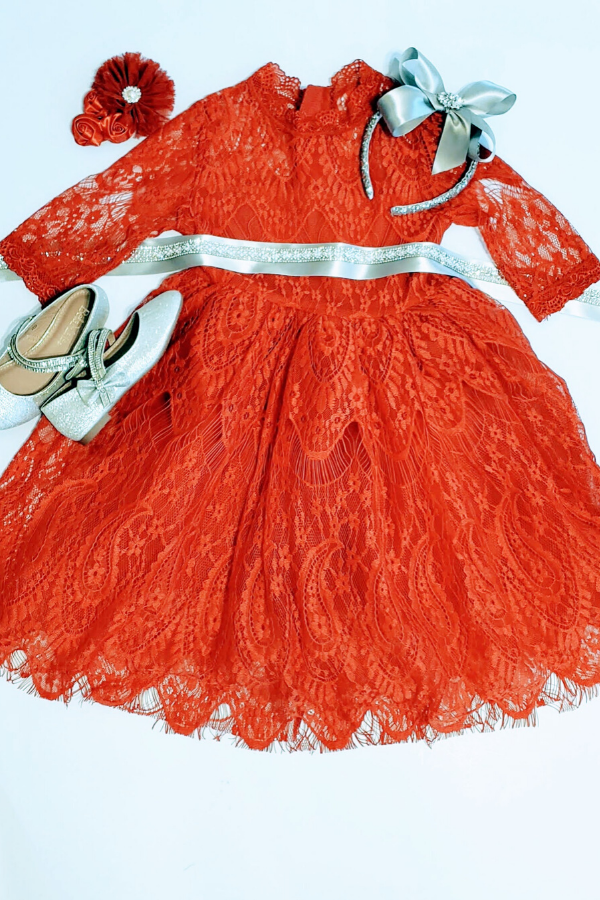 Red Paisley Lace Party Dress
