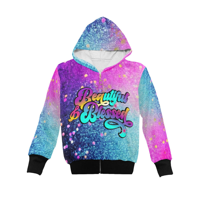 Girls Beautiful and Blessed Zip Up Hoodie