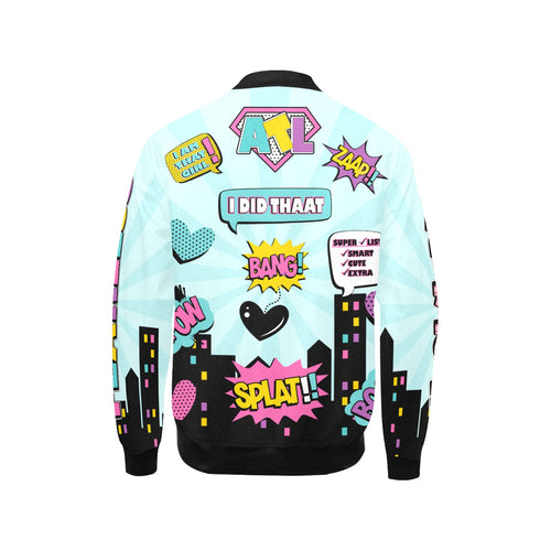 Blue Girls Comic Bomber Jacket