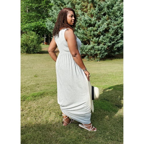 Sleeveless Heather Gray Maxi with Pockets