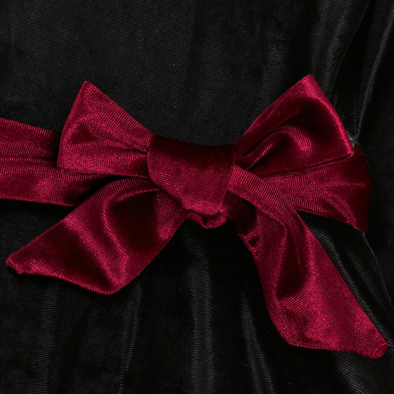 Girls Black Velvet Dress with Burgundy Belt 9-10 Girls Black Velvet Dress with Burgundy Belt 9-10