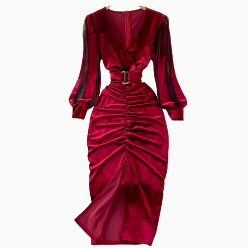 The Diva Holiday Dress, Burgundy Velvet