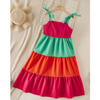 Girls Color Block Maxi Dress with Tie Up Straps