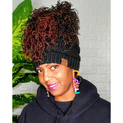 Messy Hair Don't Care/Afro Puff/Loc Ponytail Beanie