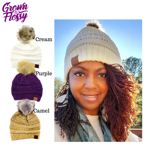 Mommy CC Beanie with Fur Pom-Pom