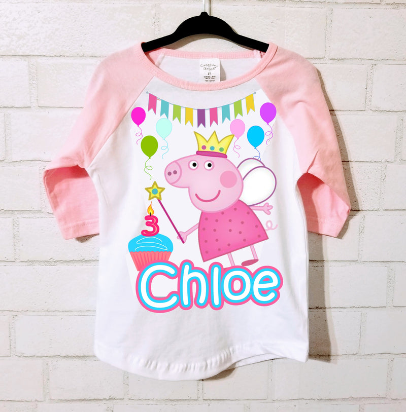 Custom Peppa Pig Birthday T-Shirt Raglan - Sizes 2T - 5T Only