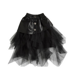 Black Faux Leather Tulle Skirt