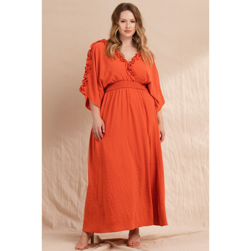 coral and gold maxi dress Women's Verin V-Neck Maxi Dress Coral Gold XS/S/M/L/XL/XXL/Customize MEAN BLVD Coral Gold / XS