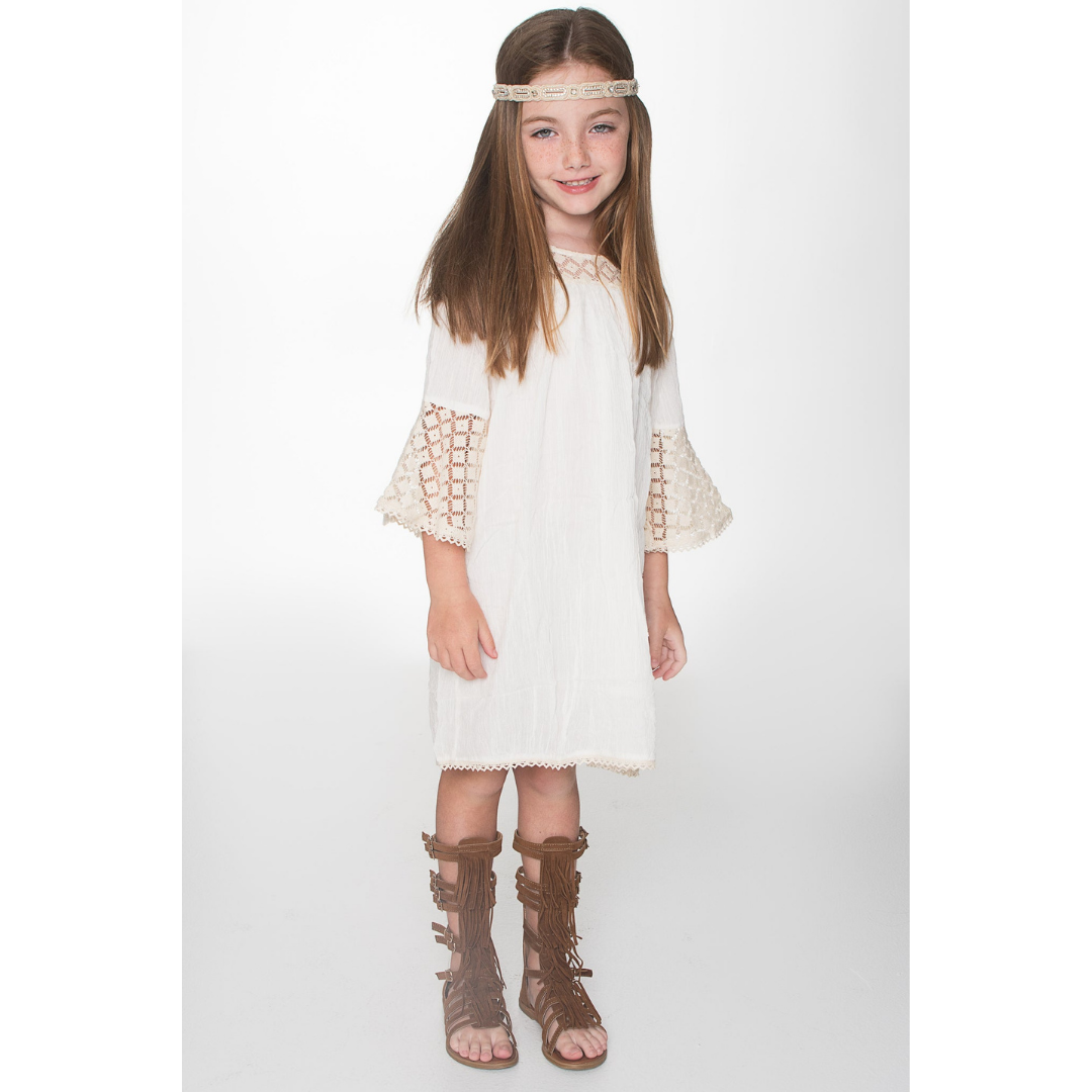 Girls Cream Lace Wide Sleeves Midi Dress 8-9 Girls Cream Lace Wide Sleeves Midi Dress 8-9