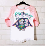 Custom Skye or Everest Pink Raglan Birthday Raglan Tshirt, Sizes 2T - 6