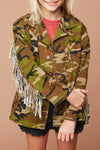 Girls Camo Fringe Sleeve Jacket