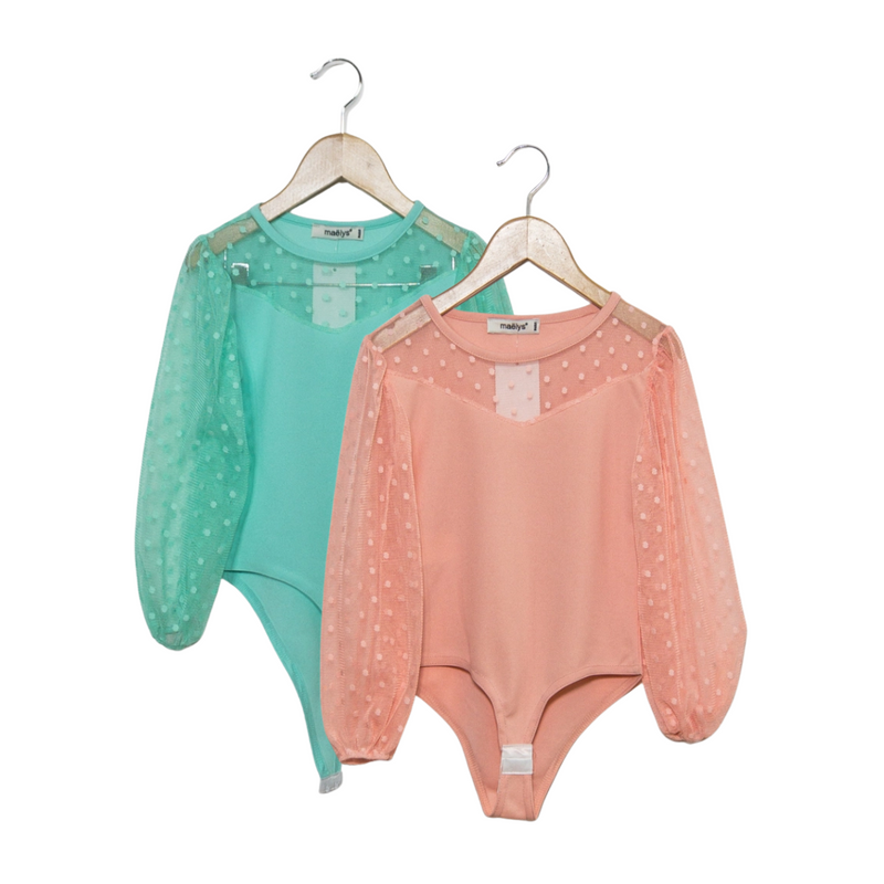 Girls Sheer Sleeve Bodysuit, Pink or Teal