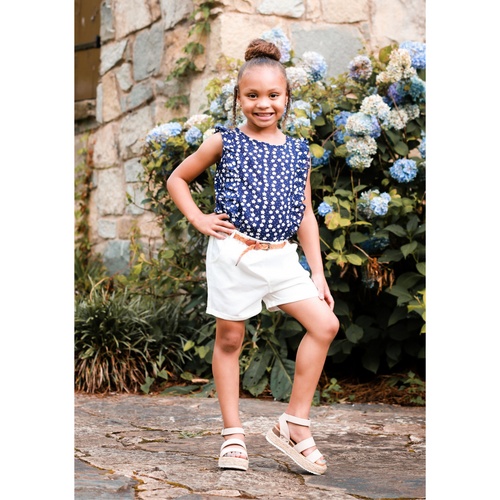 Girls 2pc Navy Floral Short Set