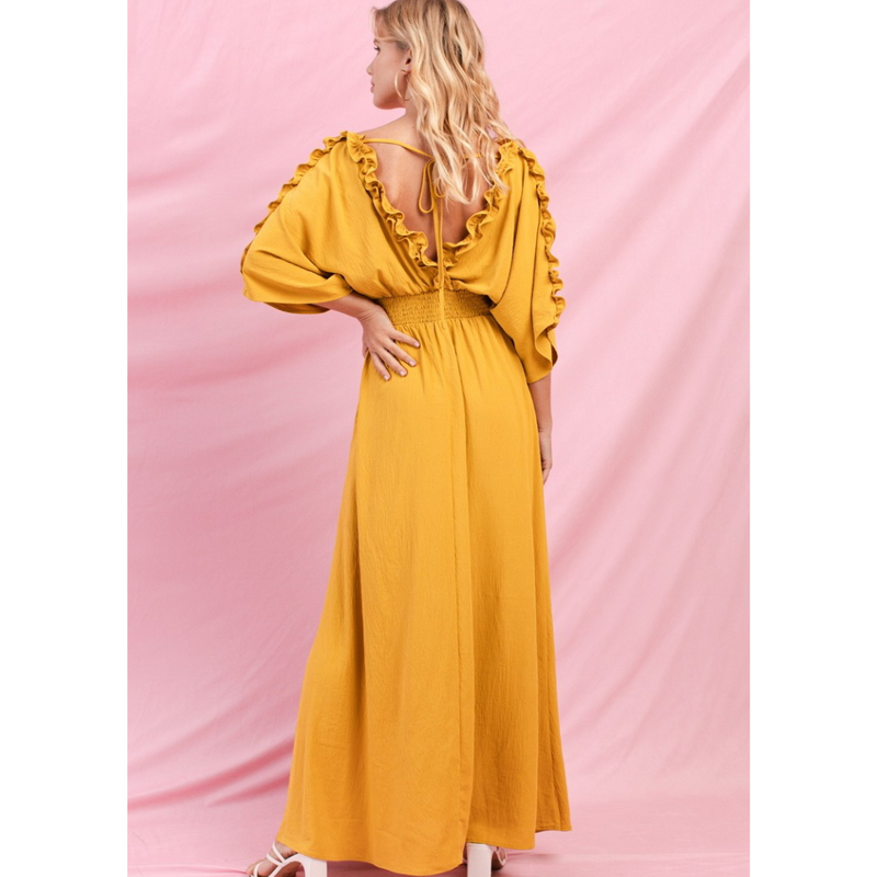 gold flowy maxi dress Oriana Metallic Gold Foil Knit Maxi Dress