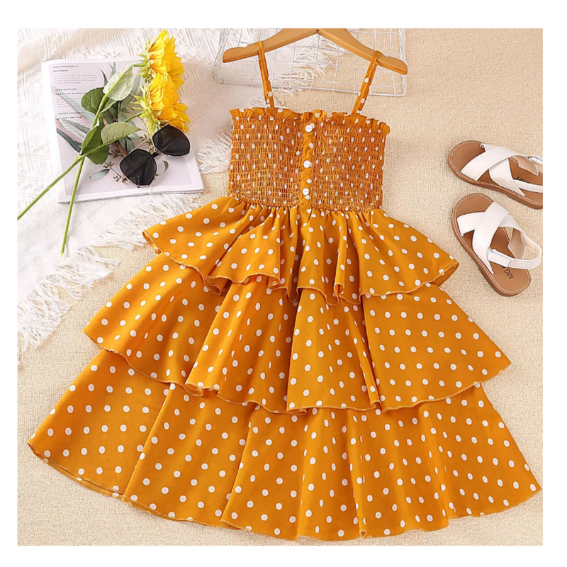 Girls Mustard Polka Dot Cami Dress 5/6 - 120cm Girls Mustard Polka Dot Cami Dress 5/6 - 120cm
