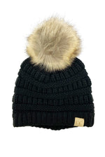 Kid's CC Beanie Hats with Fur Pom-Pom