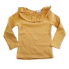 Girls Cotton Long Sleeve Shirt Yellow Wide Collar