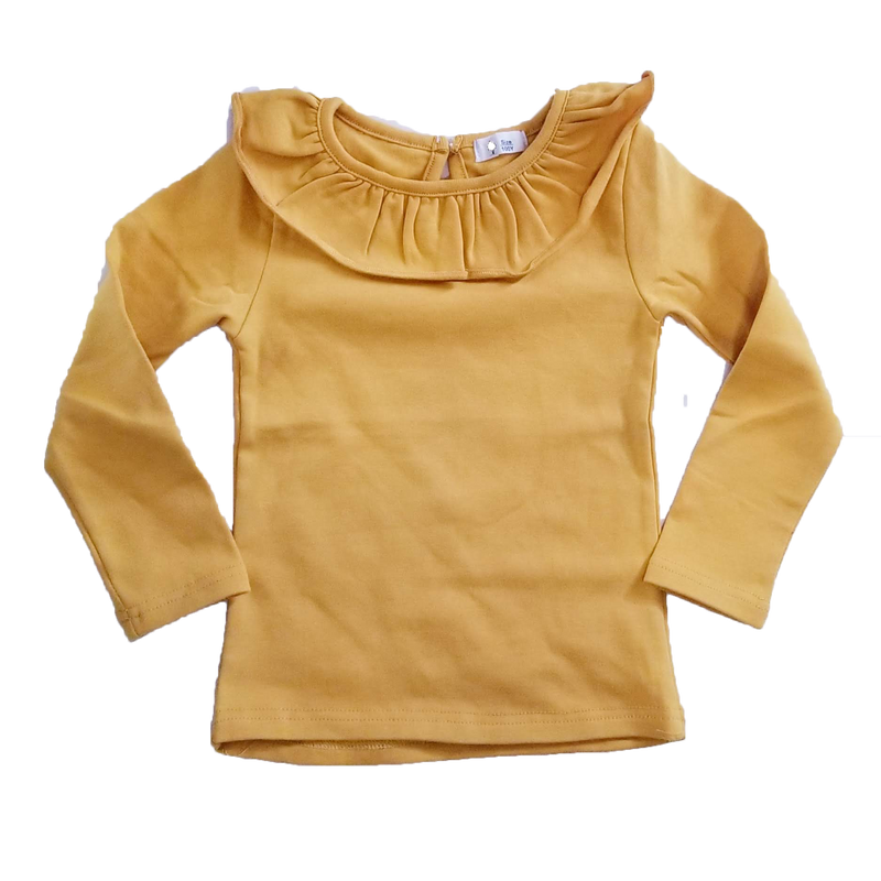 Girls Cotton Long Sleeve Shirt Yellow Wide Collar