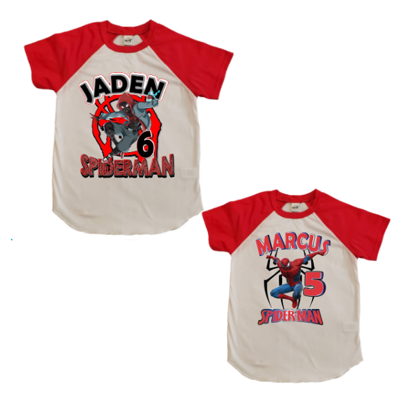 Custom Miles Morales or Peter Parker Spiderman Raglan Birthday T-Shirt