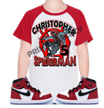 Custom Miles Morales or Peter Parker Spiderman Raglan Birthday T-Shirt