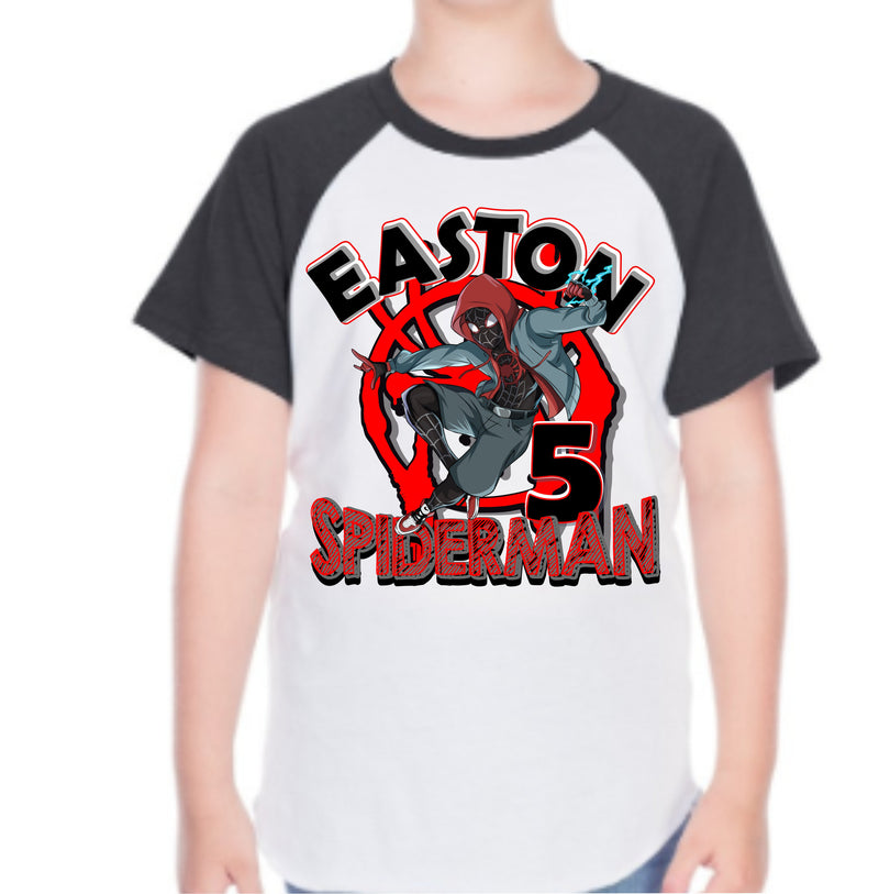 Custom Miles Morales or Peter Parker Spiderman Raglan Birthday T-Shirt