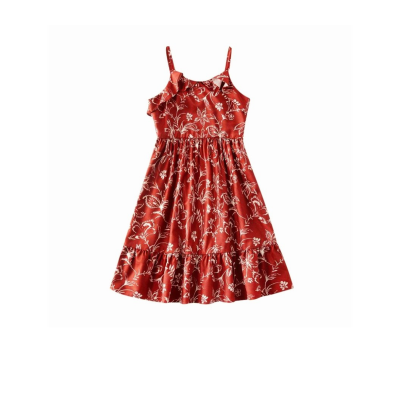 Crimson Floral Print Cami Dress - Girls