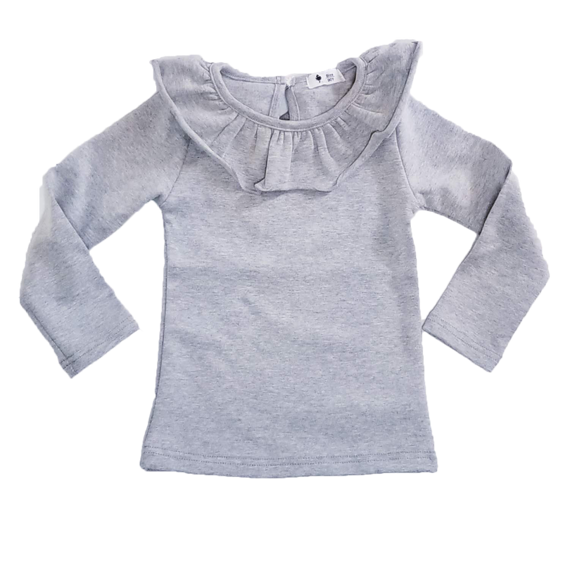 Wide Collar Heavy Weight Cotton Girls Shirt Gray