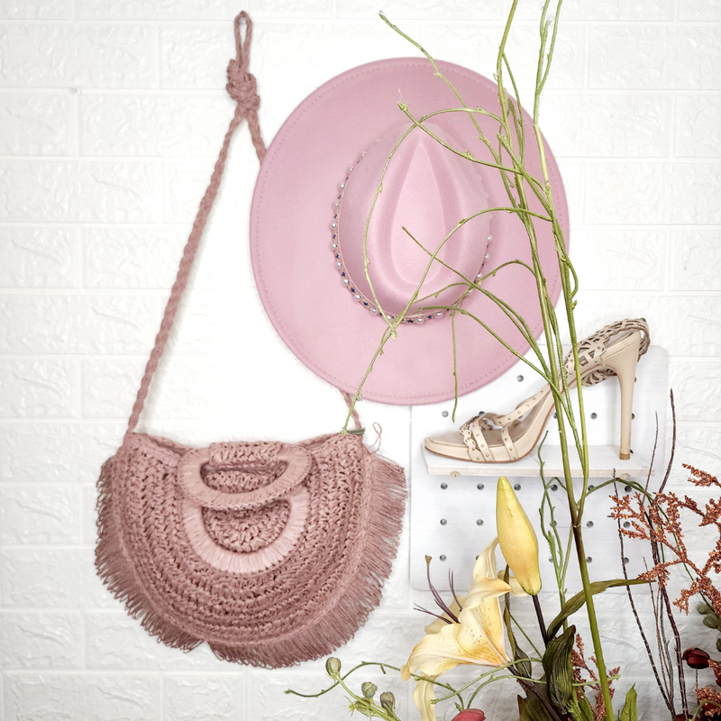 Braided Straw Semi-Circle Purse