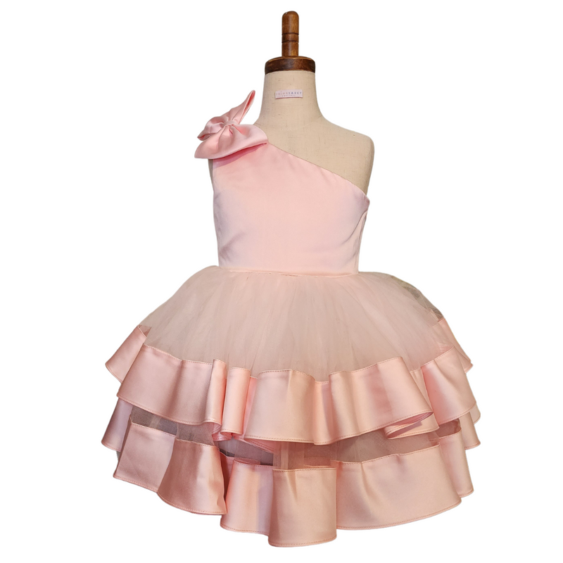 Girls Soft Pink One Shoulder Holiday Dress